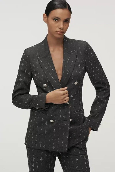 Derek Lam 10 Crosby Walter Rhinestone Stripe Double-breasted Blazer Jacket In Gray