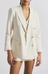 Derek Lam 10 Crosby Walter Stripe Double Breasted Linen Blend Jacket In White