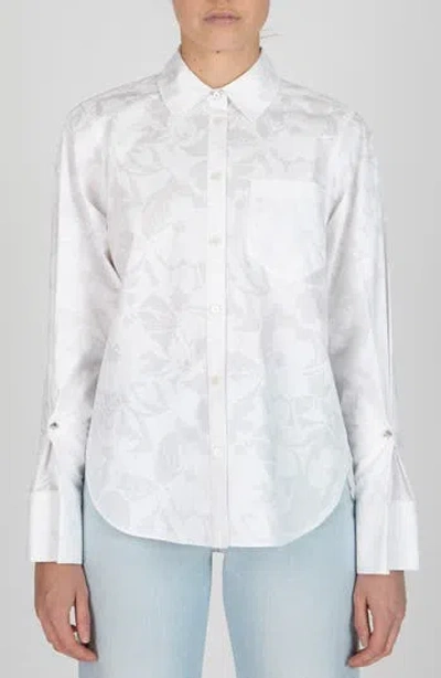 Derek Lam 10 Crosby Wesley Floral Button-up Shirt In White/white