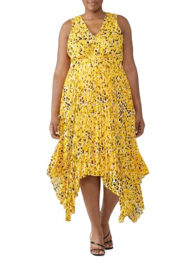 Derek Lam 10 Crosby Women's Abstract Print Handkerchief Hem Midi Dress In Yellow