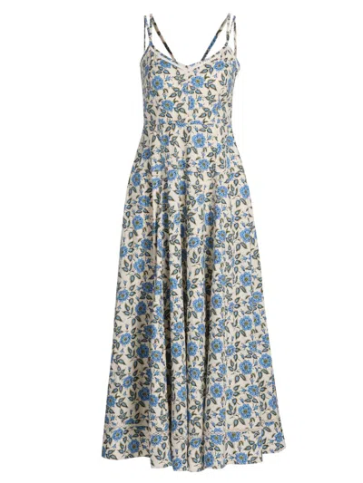 Derek Lam 10 Crosby Adair Print Sleeveless Midi Dress In Blue