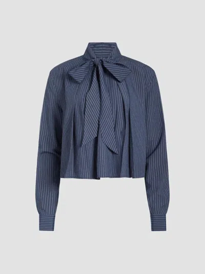 Derek Lam 10 Crosby Women's Aiden Striped Poplin Tieneck Blouse In Blue