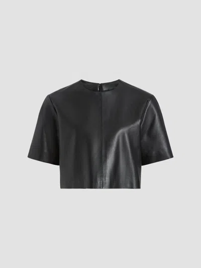 Derek Lam 10 Crosby Women's Billie Paper Leather Short Sleeve Crop Top In Black