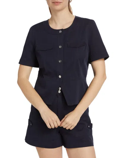 Derek Lam 10 Crosby Women's Brenda Twill Short-sleeve Top In Night Sky