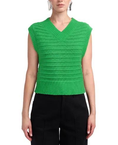 Derek Lam 10 Crosby Women's Bryce Textured Knit V-neck Sweater In Green