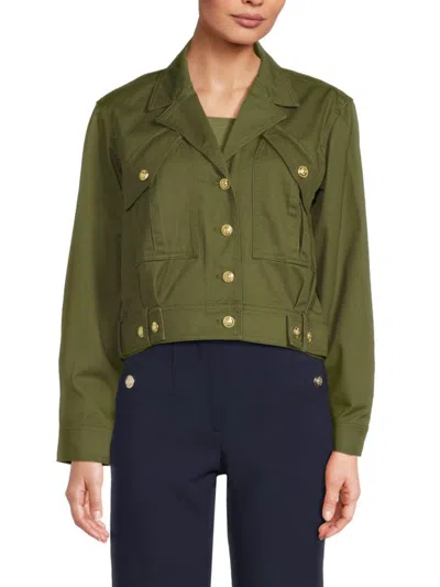 Derek Lam 10 Crosby Women's Celinora Notch Lapel Cotton-blend Jacket In Green