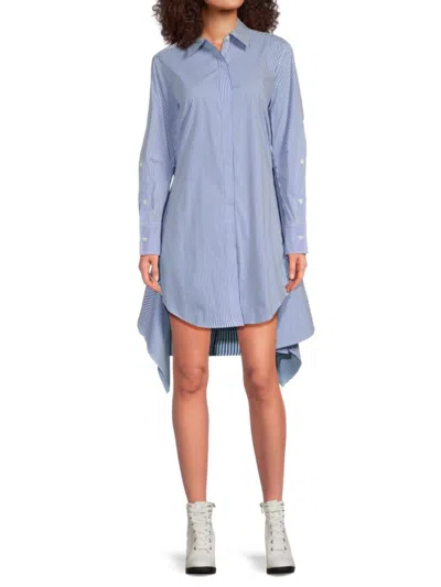 Derek Lam 10 Crosby Women's Charlotte Striped High Low A-line Mini Shirtdress In Blue White