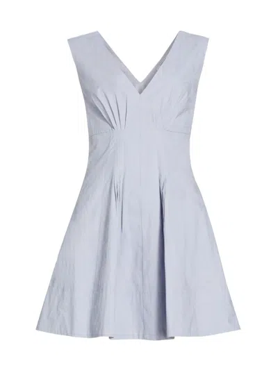Derek Lam 10 Crosby Pleated Floral-print Cotton-poplin Mini Dress In Bleu