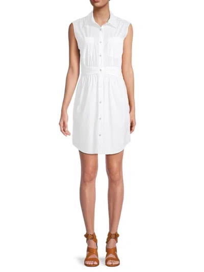 Derek Lam 10 Crosby Women's Cora Solid-hued Ruched Shirtdress In White