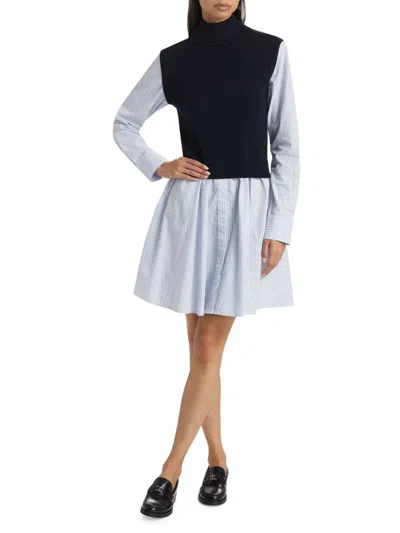 Derek Lam 10 Crosby Cressida Mixed Media Twofer Shirtdress In Black