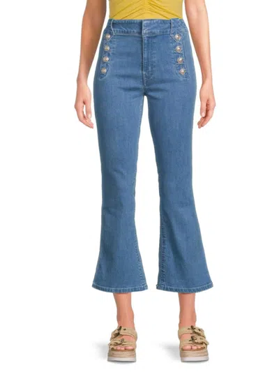 Derek Lam 10 Crosby Women's Decorative Button Flared Cropped Jeans In Blue