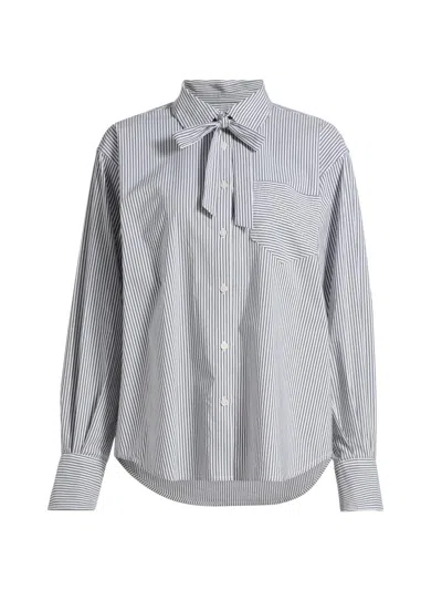 Derek Lam 10 Crosby Women's Edeline Striped Poplin Tieneck Shirt In Gray