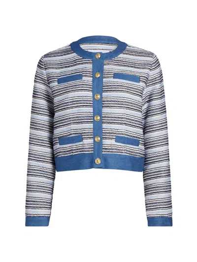 Derek Lam 10 Crosby Elain Stripe Cotton Blend Tweed Jacket In Blue