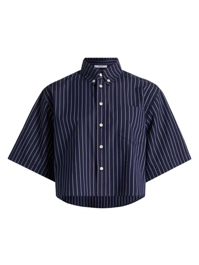 Derek Lam 10 Crosby Ember Cropped Button Down Shirt In Blue
