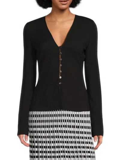 Derek Lam 10 Crosby Women's Esmee Textured Button-front V-neck Top In Black