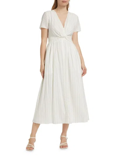 Derek Lam 10 Crosby Women's Esmeray Striped Linen-blend Midi-dress In Blanc De Blanc