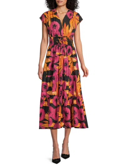 Derek Lam 10 Crosby Women's Fatima Floral Cotton Midi-dress In Fuchsia Multi