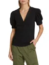 Derek Lam 10 Crosby Women's Heather Puff-sleeve Rib-knit Top In Black