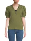 Derek Lam 10 Crosby Women's Heather Puff-sleeve Rib-knit Top In Olive