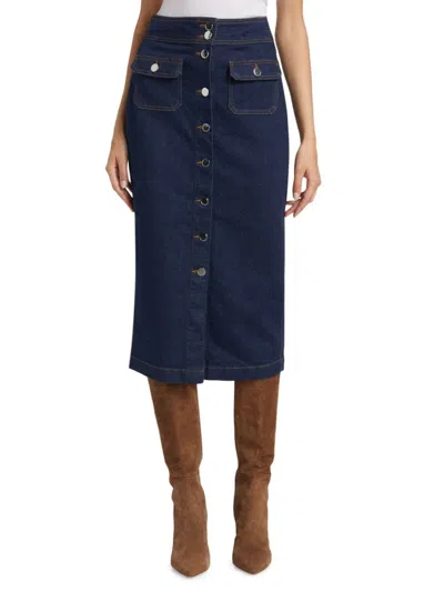 Derek Lam 10 Crosby Women's Jewel Denim Button-up Midi-skirt In Dark Rinse