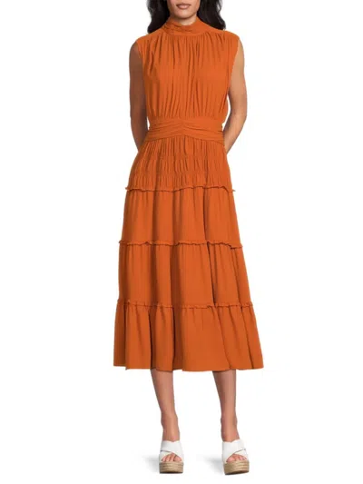 Derek Lam 10 Crosby Women's Junia Ruched Tiered Midi-dress In Brown