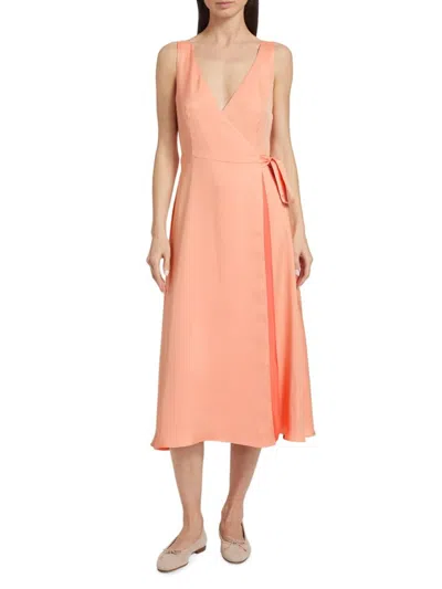 Derek Lam 10 Crosby Women's Kathleen Satin Sleeveless Wrap Midi-dress In Sunset Sherbert