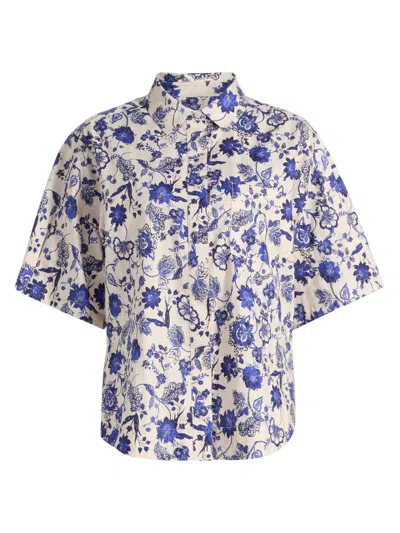 Derek Lam 10 Crosby Keaton Floral Elbow Sleeve Cotton Button-up Shirt In Multi