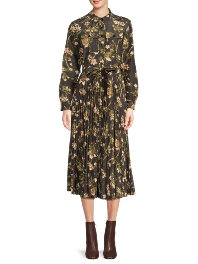 Derek Lam 10 Crosby Women's Kenza Floral Pleated Button-front Midi-dress In Green
