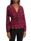 Derek Lam 10 Crosby Gathered Floral-print Crepe De Chine Top In Red Multi