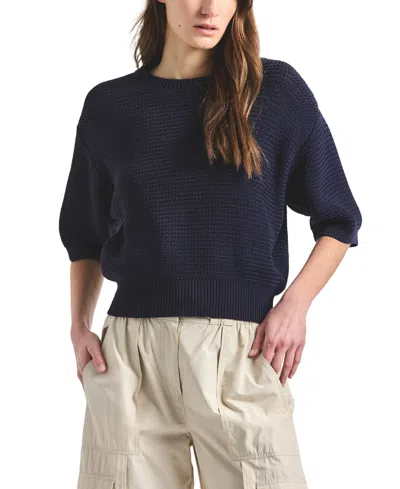 Derek Lam 10 Crosby Women's Madison Mesh Knit Puff-sleeve Sweater In Blue