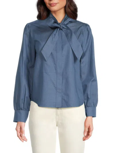 Derek Lam 10 Crosby Women's Majah Tieneck Denim Blouse In Blue