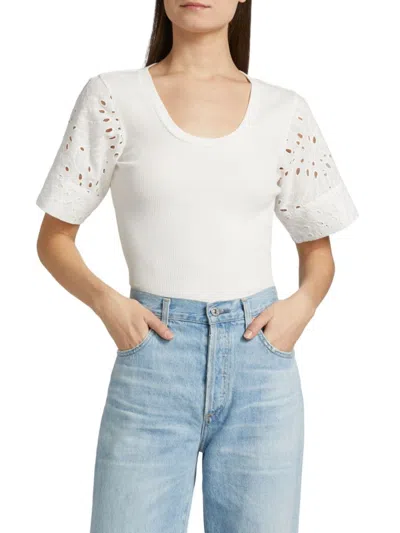 Derek Lam 10 Crosby Women's Margaux Mixed Media Top In Blanc