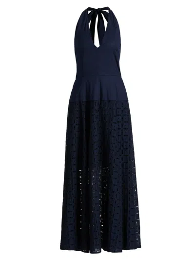 Derek Lam 10 Crosby Maris Eyelet Halter Maxi Dress In Blue