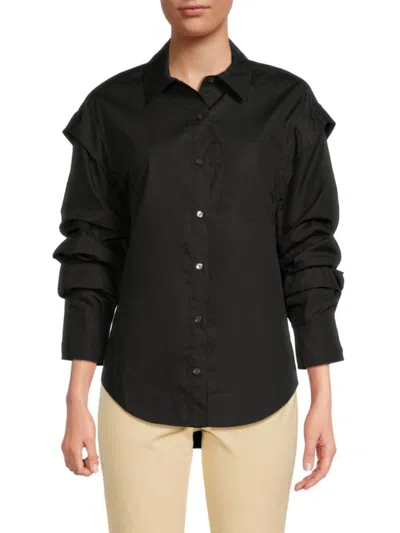 Derek Lam 10 Crosby Women's Marley Ruched Sleeve Shirt In Black