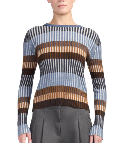 Derek Lam 10 Crosby Women's Maylee Cotton-cashmere Blend Striped Long-sleeve Crewneck Sweater In Multi