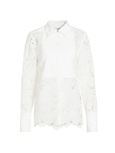 Derek Lam 10 Crosby Women's Megan Floral Embroidered Cotton Sheer Shirt In White