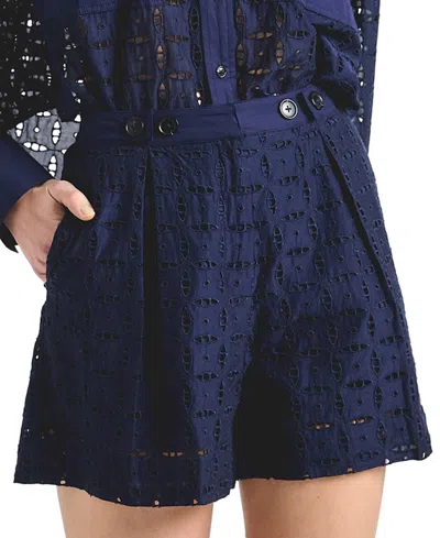 Derek Lam 10 Crosby Women's Mid-rise Boswell Eyelet Shorts In Navy