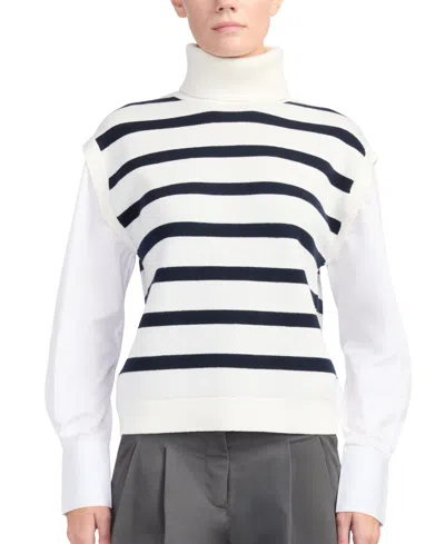 Derek Lam 10 Crosby Women's Mixed-media Turtleneck Striped Tunic In Black