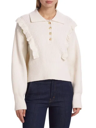 Derek Lam 10 Crosby Women's Noelia Ruffle Trim Wool Blend Sweater In White