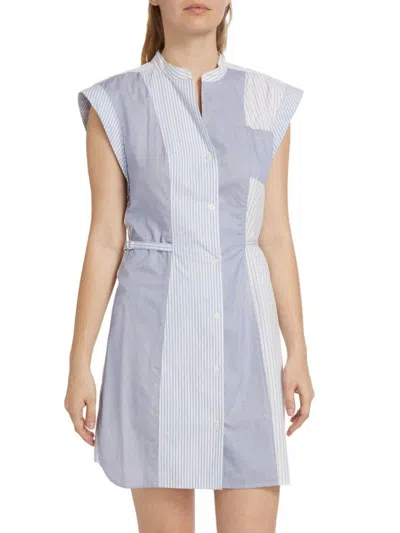 Derek Lam 10 Crosby Women's Peyton Stripe Shirtdress In White Blue