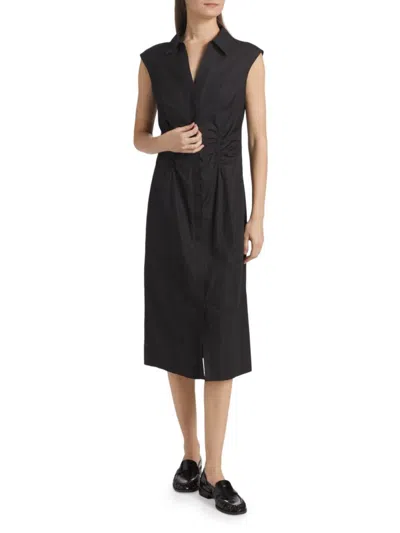Derek Lam 10 Crosby Women's Poplin Ruched Midi-shirtdress In Black