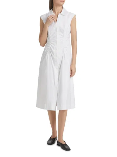 Derek Lam 10 Crosby Women's Poplin Ruched Midi-shirtdress In White
