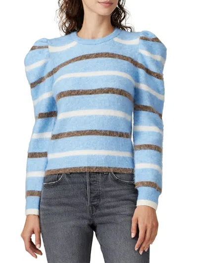 Derek Lam 10 Crosby Women's Puff Sleeve Stripe Alpaca Blend Sweater In Blue