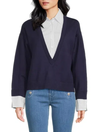 Derek Lam 10 Crosby Women's Rida Cotton-cashmere Layered Sweater In Blue