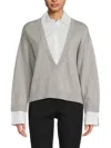 Derek Lam 10 Crosby Women's Rida Mixed Media Cashmere-cotton Sweater In Gray