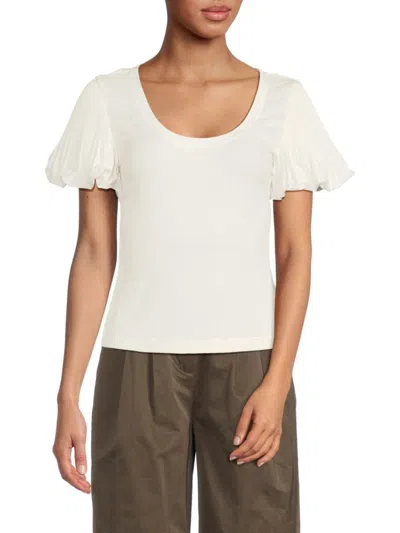 Derek Lam 10 Crosby Women's Suzanne Pleated-sleeve Scoopneck Top In White