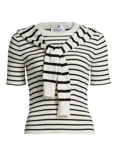 Derek Lam 10 Crosby Twain Short-sleeve Crew-neck Striped Scarf-detail Sweater In Black