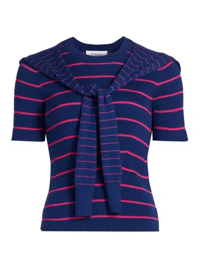 Derek Lam 10 Crosby Twain Stripe Short Sleeve Sweater With Detachable Shrug In Blue