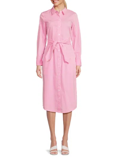 Derek Lam 10 Crosby Veronica Tie Waist Midi Shirt Dress In Pink White