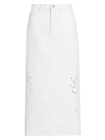 Derek Lam 10 Crosby Women's Violet Eyelet Denim Midi-skirt In White Eyelet